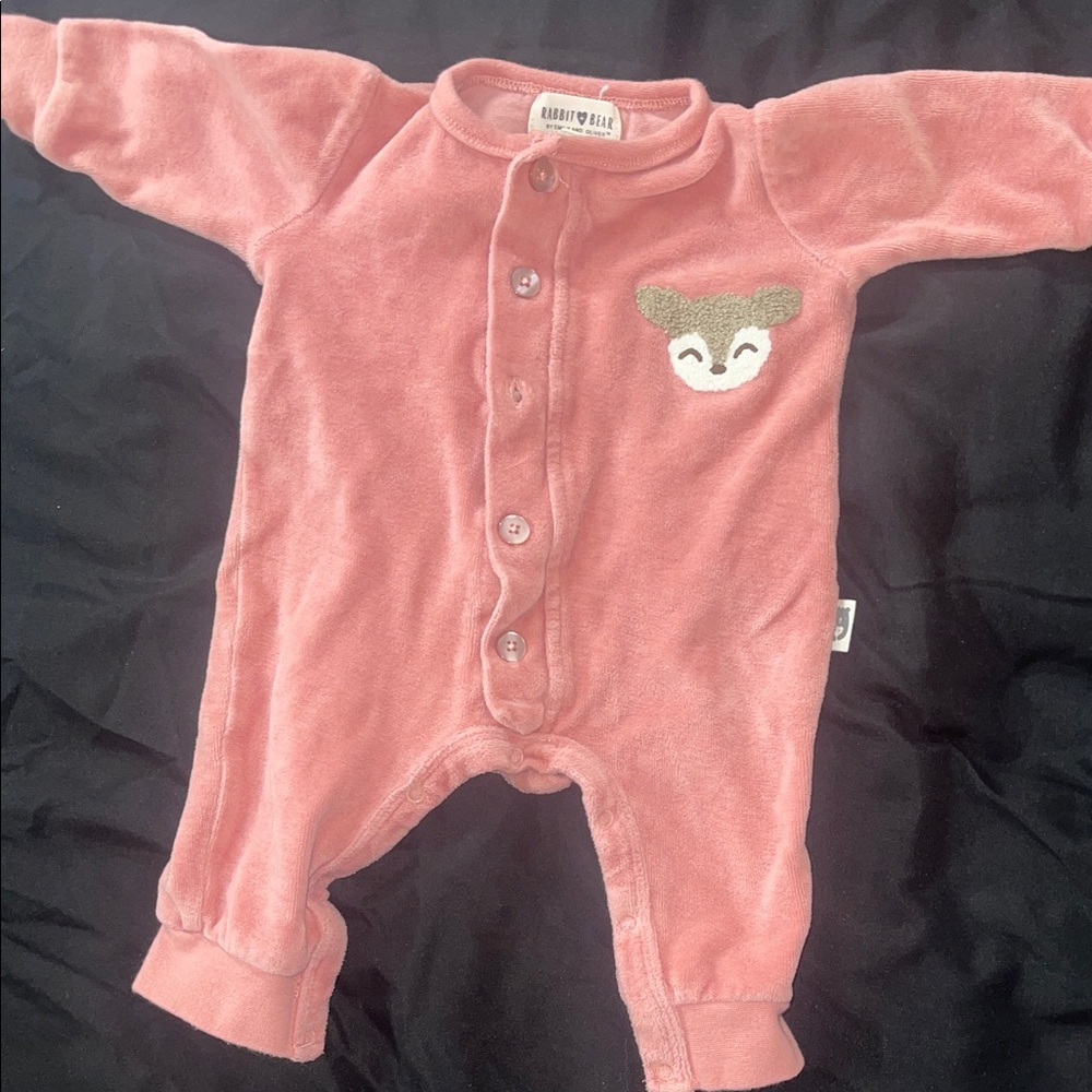 Cozy Pink Footed Onesie with Bear Patch